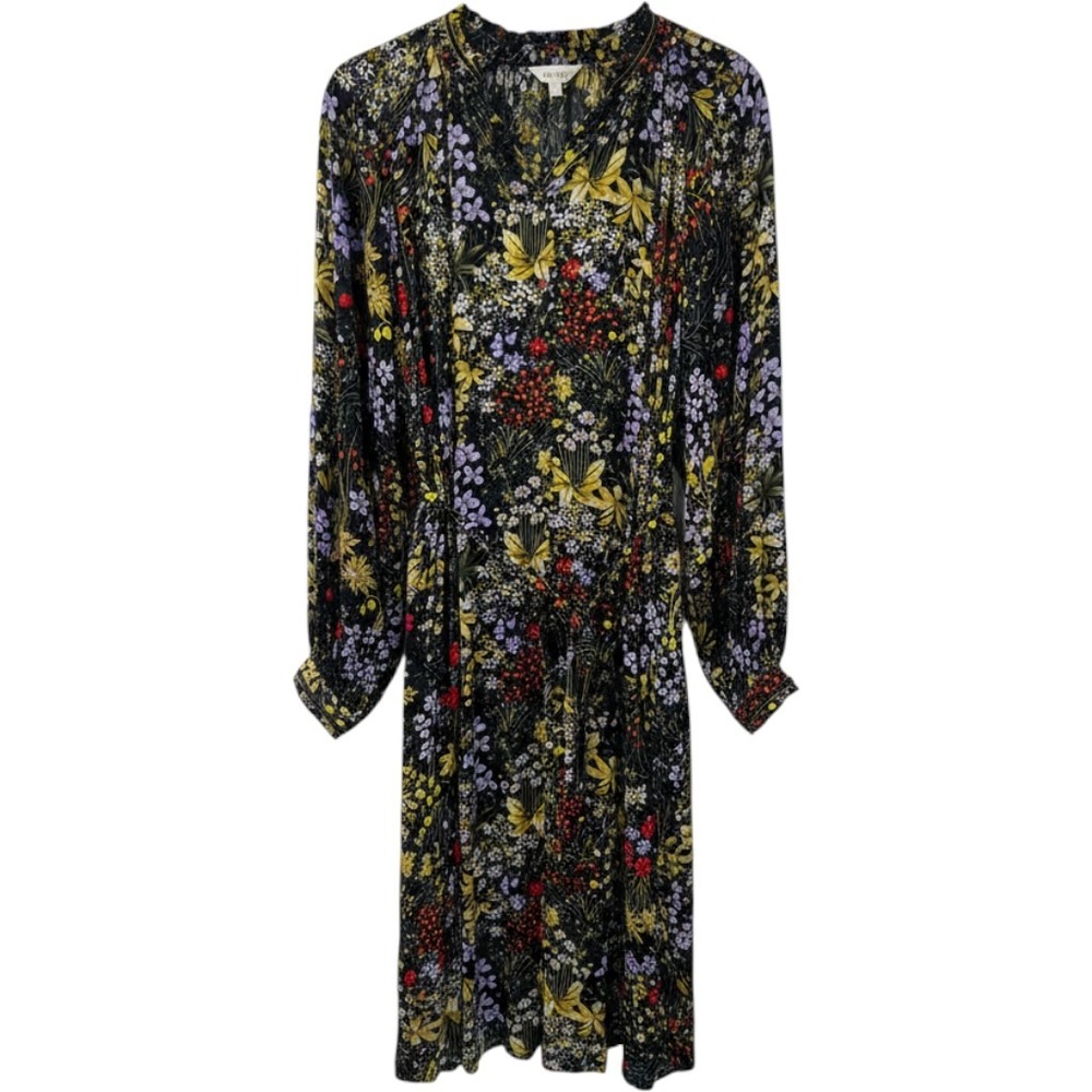 Per Una Navy Wild Garden Floral Shirt Dress Velvet Trim Belted Long Sleeve 10 - Picture 3 of 13